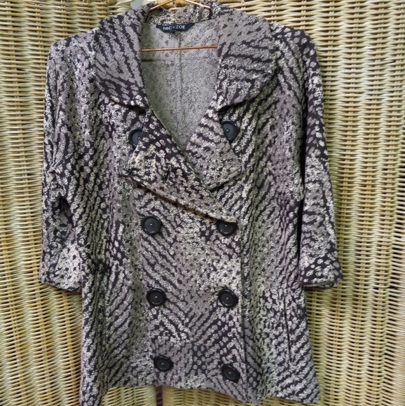 NIC + Zoe Blazer Jacket Double Breast Brown Beige Abstract Cropped Size PM/34 - Picture 1 of 8